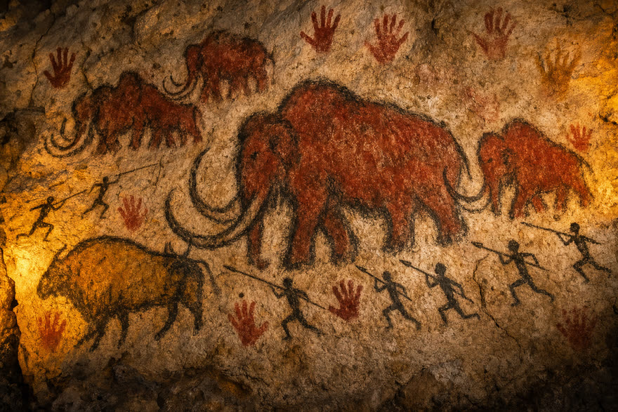 Cave painting explainer film style, sample frame