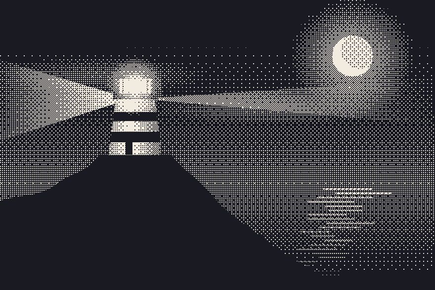 Dithered 1-bit explainer film style, sample frame