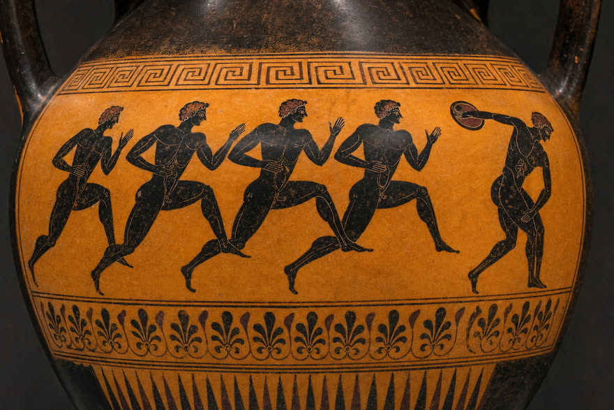 Greek black-figure vase explainer film style, sample frame