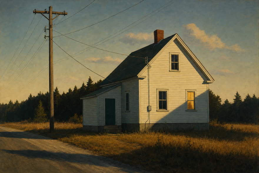 Quiet American realism explainer film style, sample frame