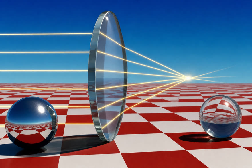 Early ray-traced 3D explainer film style, sample frame